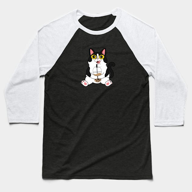 I Love Boba Cat | Tuxedo Cat Baseball T-Shirt by leBoosh-Designs